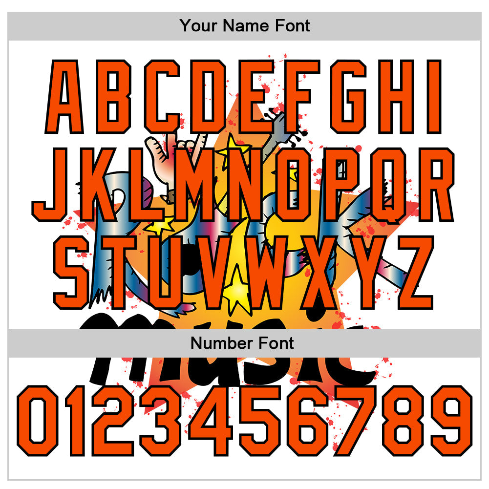 Custom White Orange-Black Rock Music Festival 3D Pattern Design Bomber Full-Snap Varsity Letterman Jacket view 7