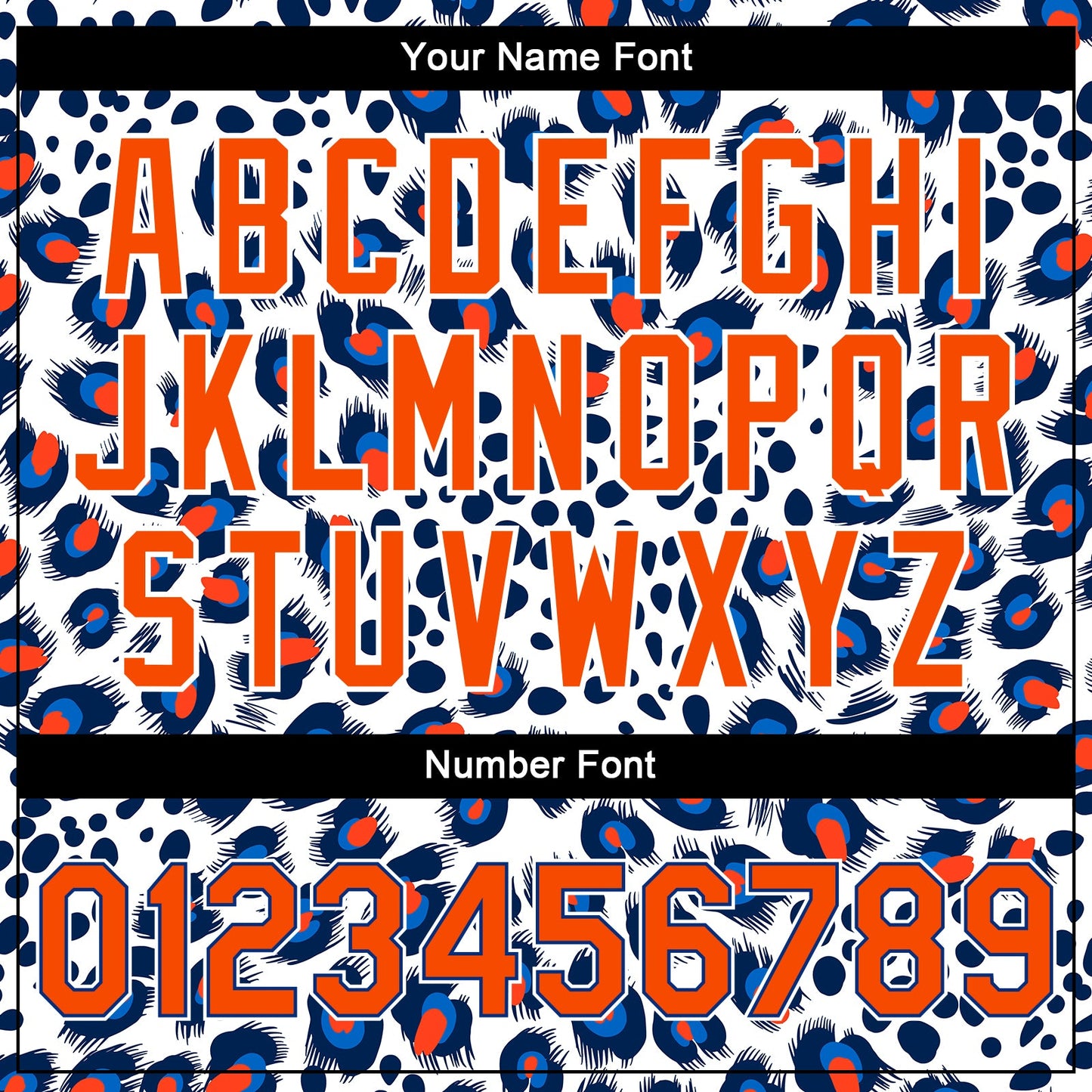 Custom White Orange-Royal Leopard Print 3D Pattern Design Bomber Full-Snap Varsity Letterman Jacket view 7