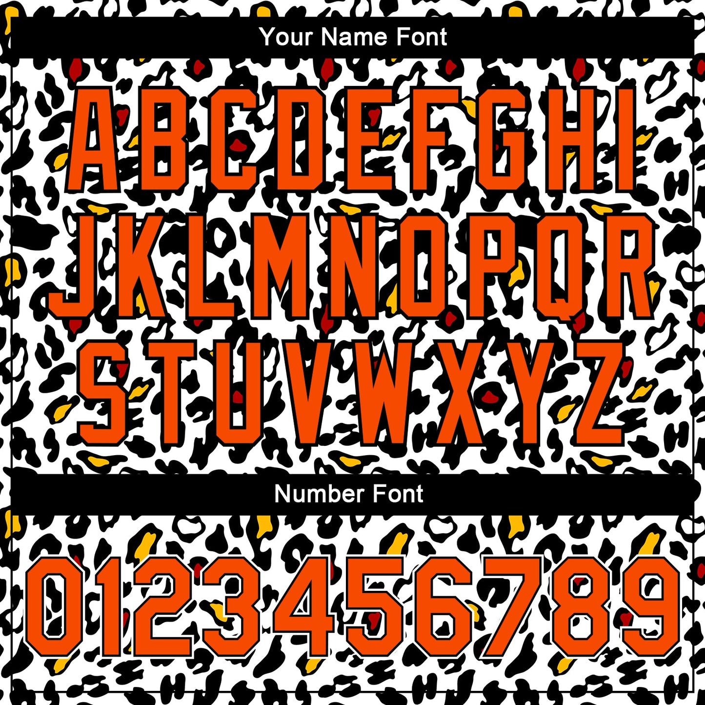 Custom White Orange-Black Leopard Print 3D Pattern Design Bomber Full-Snap Varsity Letterman Jacket view 7