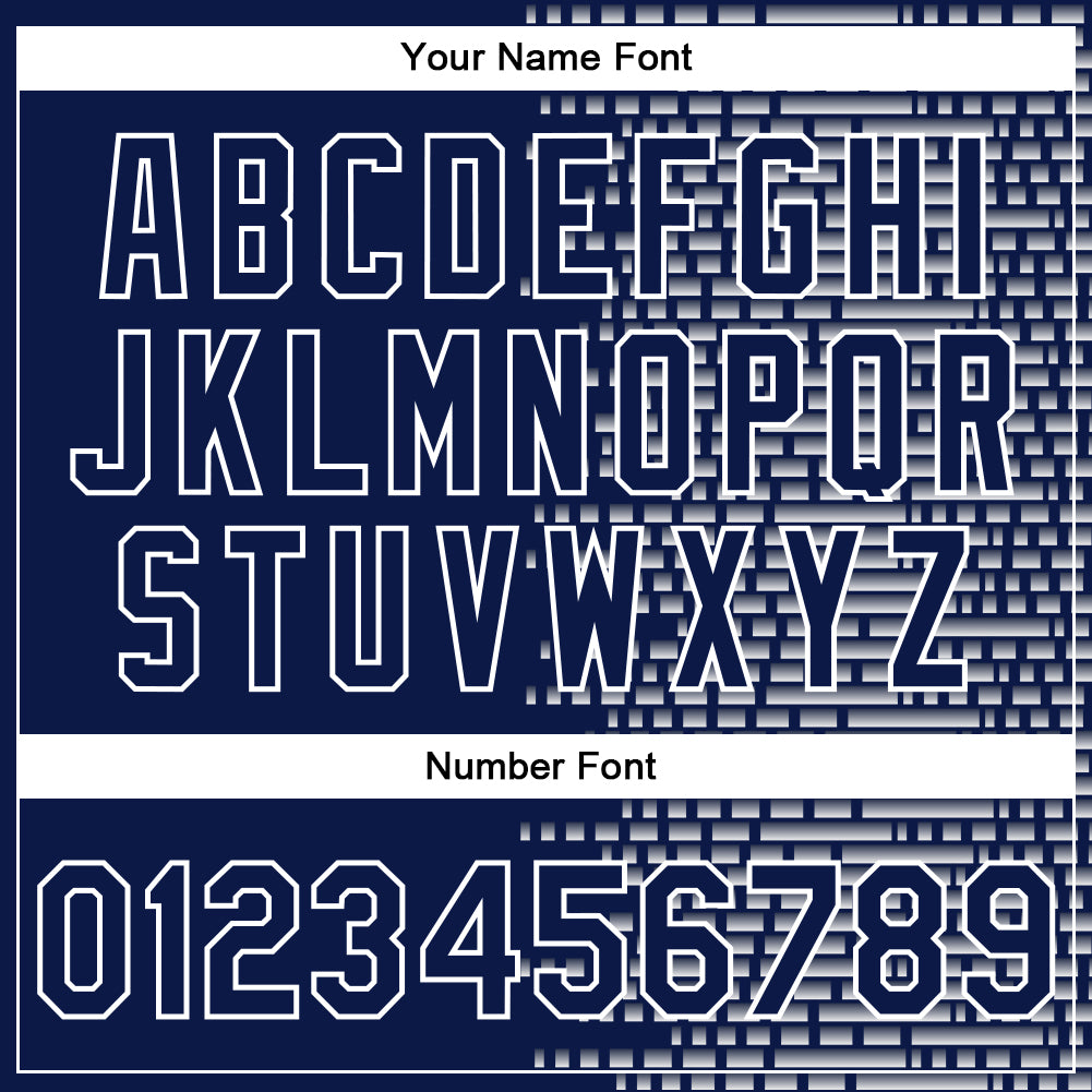 Custom Navy White Halftone 3D Pattern Design Bomber Full-Snap Varsity Letterman Jacket view 7
