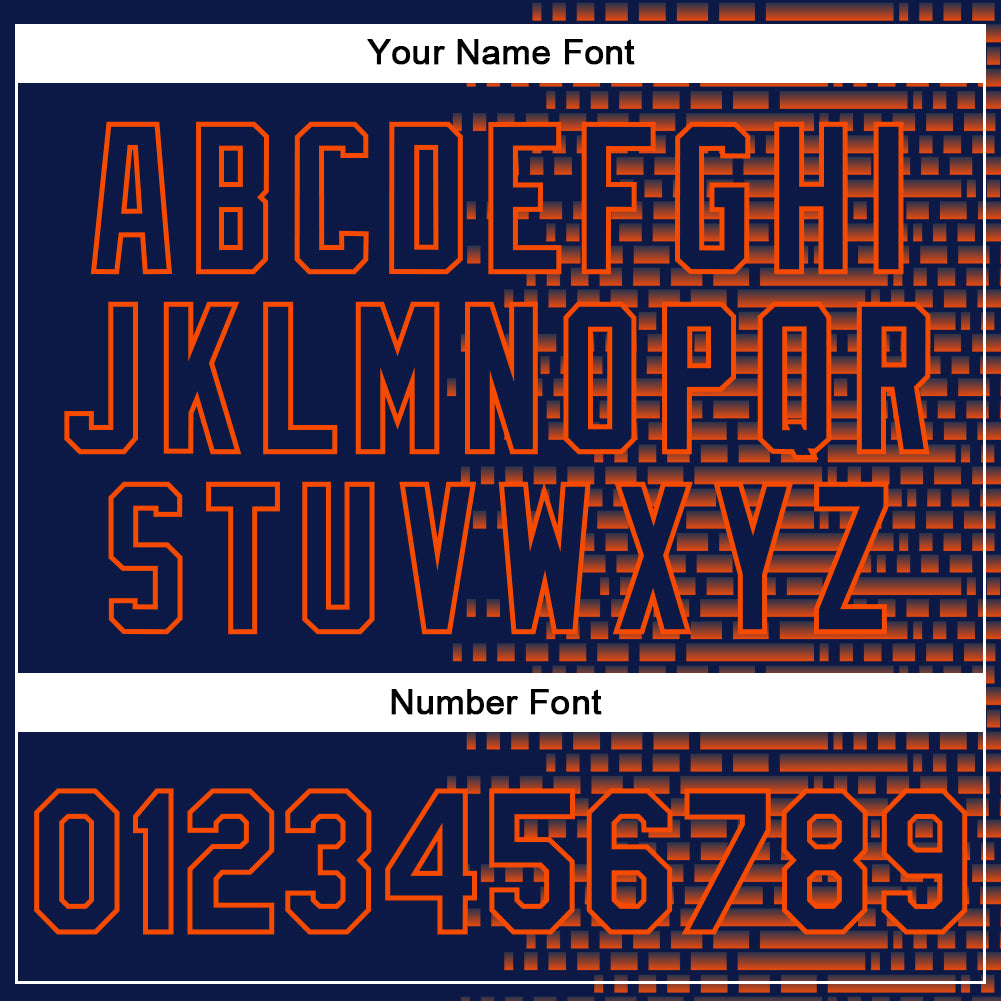 Custom Navy Orange Halftone 3D Pattern Design Bomber Full-Snap Varsity Letterman Jacket view 7