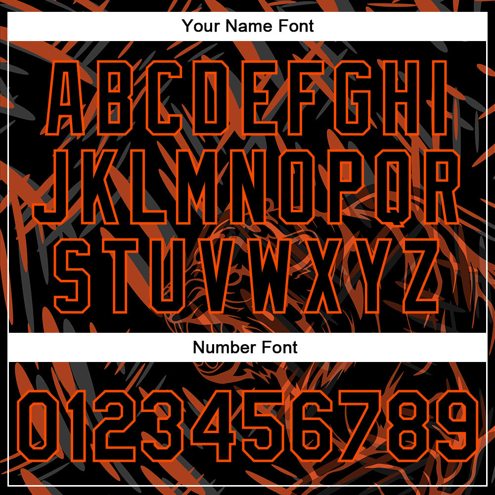 Custom Black Orange Tiger 3D Pattern Design Bomber Full-Snap Varsity Letterman Jacket view 7