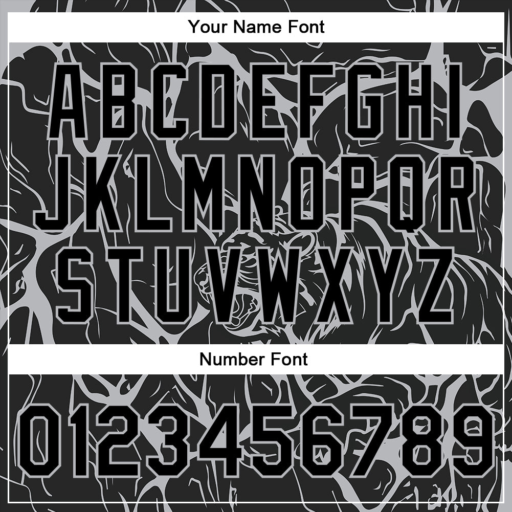 Custom Black Gray Abstract Network And Tiger 3D Pattern Design Bomber Full-Snap Varsity Letterman Jacket view 7