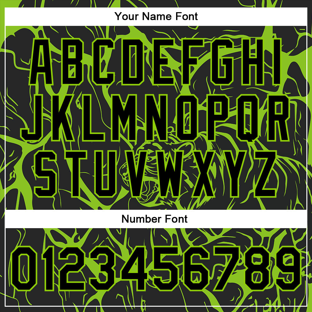 Custom Black Neon Green Abstract Network And Tiger 3D Pattern Design Bomber Full-Snap Varsity Letterman Jacket view 7