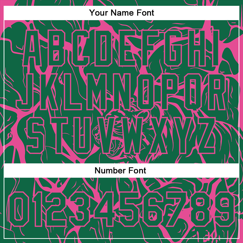 Custom Kelly Green Pink Abstract Network And Tiger 3D Pattern Design Bomber Full-Snap Varsity Letterman Jacket view 7