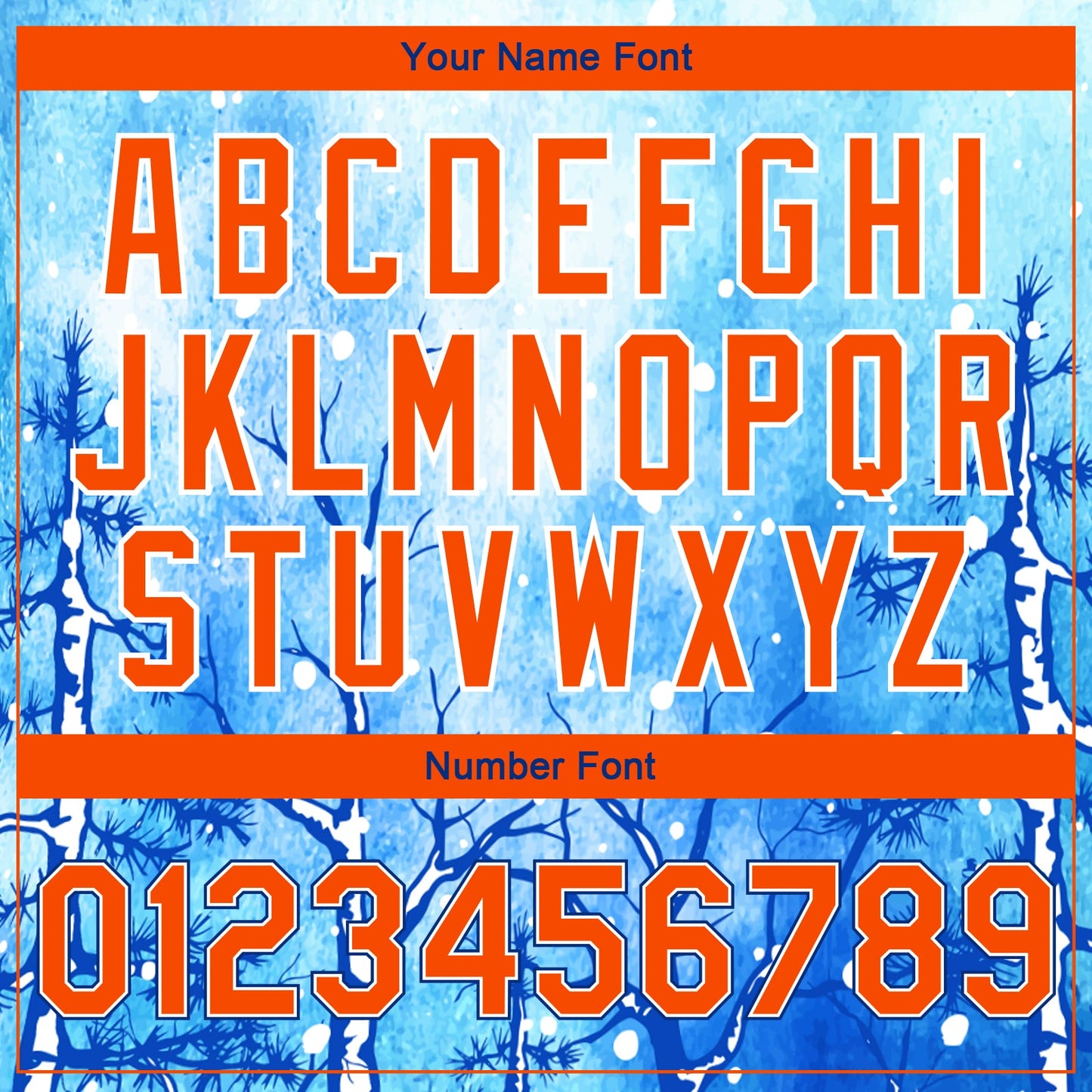 Custom Royal Orange-White Lovely Winter Landscape With Snowy Trees 3D Pattern Design Bomber Full-Snap Varsity Letterman Jacket view 7