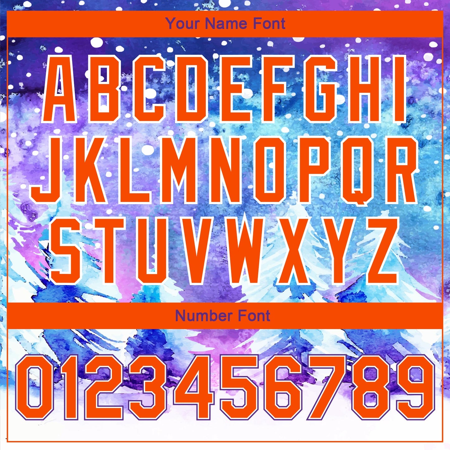 Custom Purple Orange-White Watercolor Winter Landscape With Snowy Trees 3D Pattern Design Bomber Full-Snap Varsity Letterman Jacket view 7