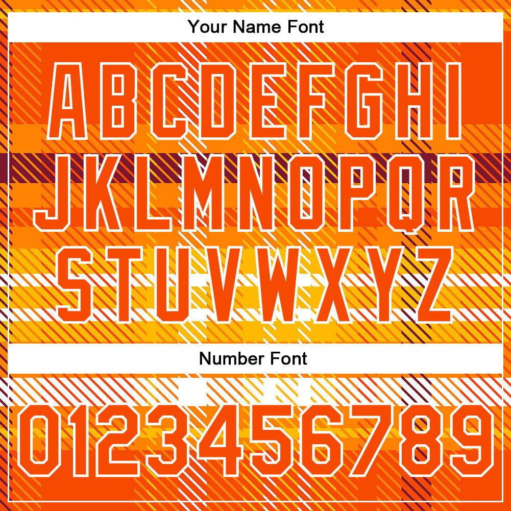 Custom Orange White Check Board 3D Pattern Design Bomber Full-Snap Varsity Letterman Jacket view 7