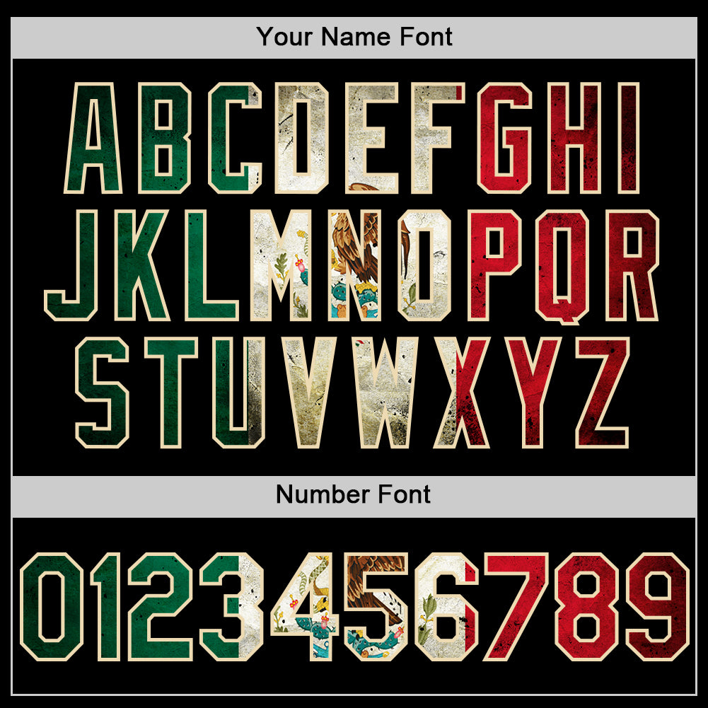Custom Black Vintage Mexican Flag Cream-Kelly Green Bomber Full-Snap Varsity Letterman Hoodie Jacket view 5