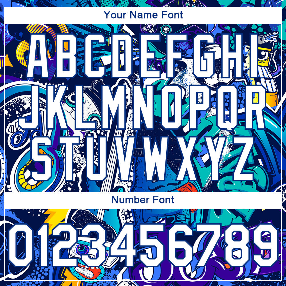 Custom Graffiti Pattern White-Royal Abstract Urban Street Art 3D Bomber Full-Snap Varsity Letterman Hoodie Jacket view 5