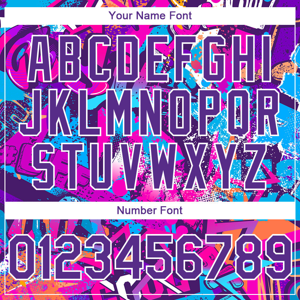 Custom Graffiti Pattern Purple-White Splash 3D Bomber Full-Snap Varsity Letterman Hoodie Jacket view 5