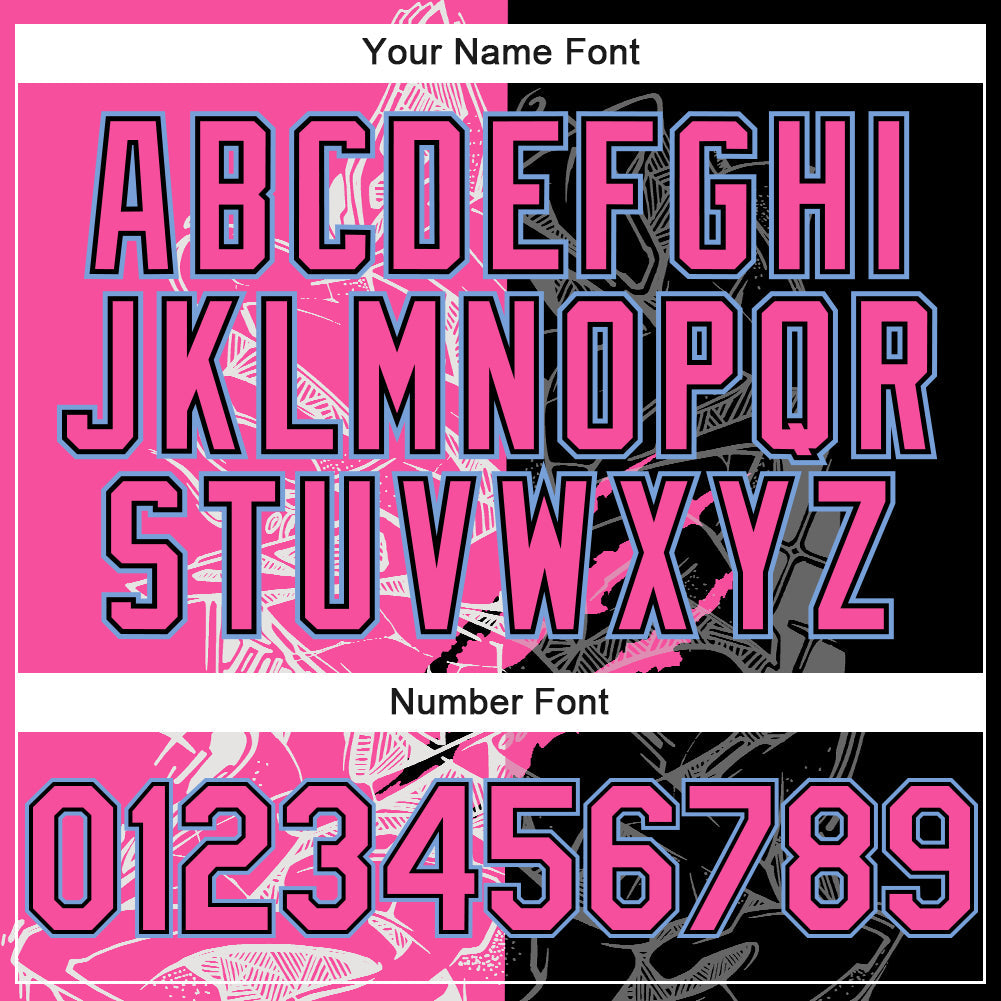 Custom Graffiti Pattern Pink Black-Light Blue Scratch 3D Bomber Full-Snap Varsity Letterman Hoodie Jacket view 5
