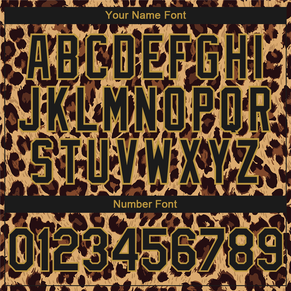 Custom Brown Black-Old Gold Leopard Print 3D Pattern Design Bomber Full-Snap Varsity Letterman Hoodie Jacket view 5