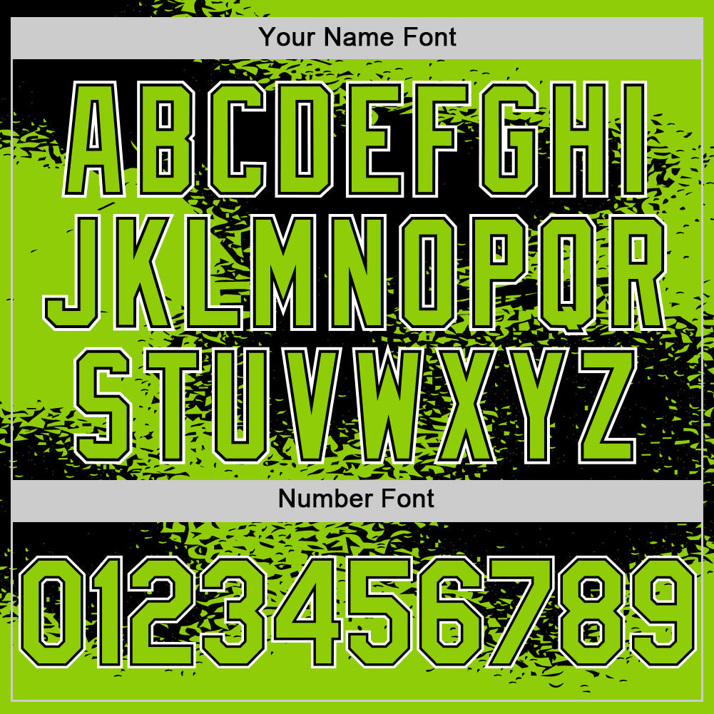Custom Neon Green Black-White Abstract Color Blocks Fragment Art 3D Pattern Design Bomber Full-Snap Varsity Letterman Hoodie Jacket view 5