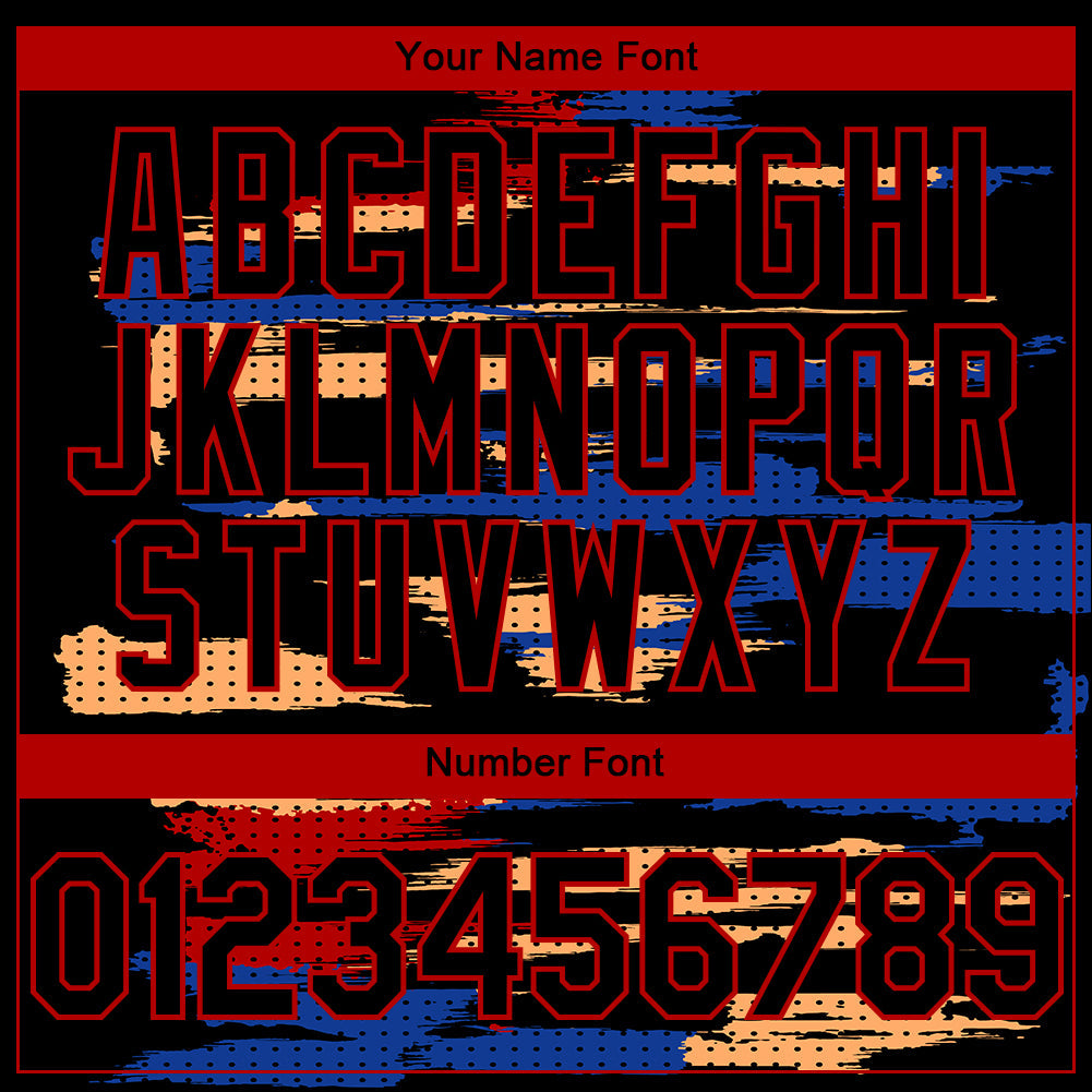 Custom Black Red Royal-Yellow Abstract Color Blocks 3D Pattern Design Bomber Full-Snap Varsity Letterman Hoodie Jacket view 5