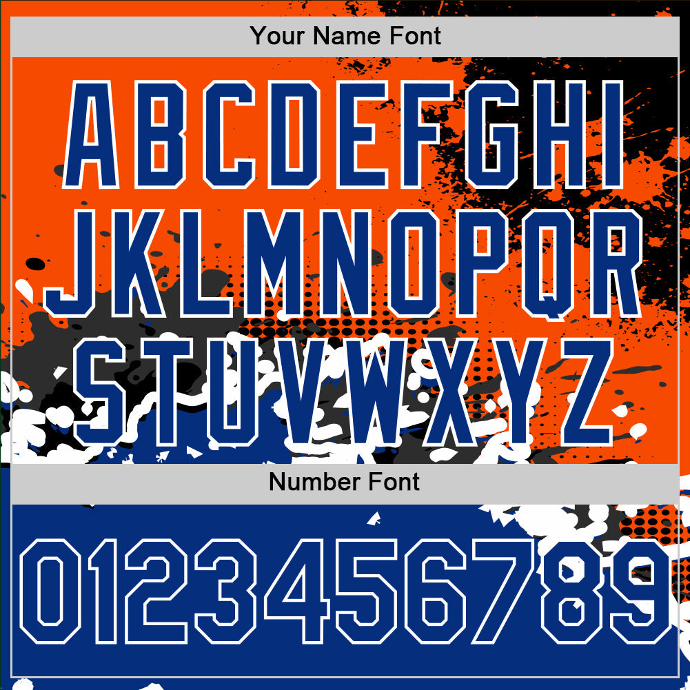 Custom Orange Royal-Black Abstract Splash Grunge Art 3D Pattern Design Bomber Full-Snap Varsity Letterman Hoodie Jacket view 5
