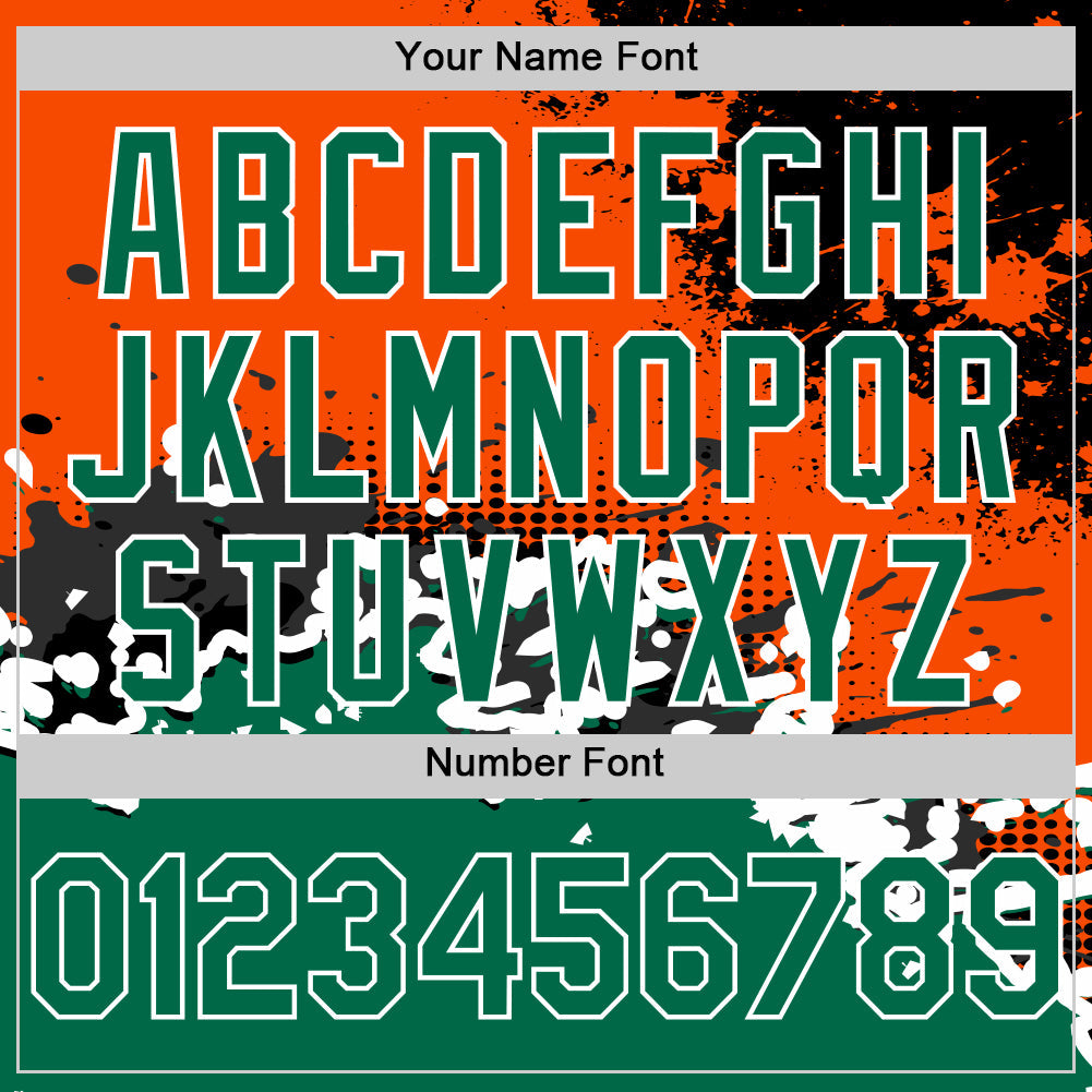 Custom Orange Kelly Green-Black Abstract Splash Grunge Art 3D Pattern Design Bomber Full-Snap Varsity Letterman Hoodie Jacket view 5