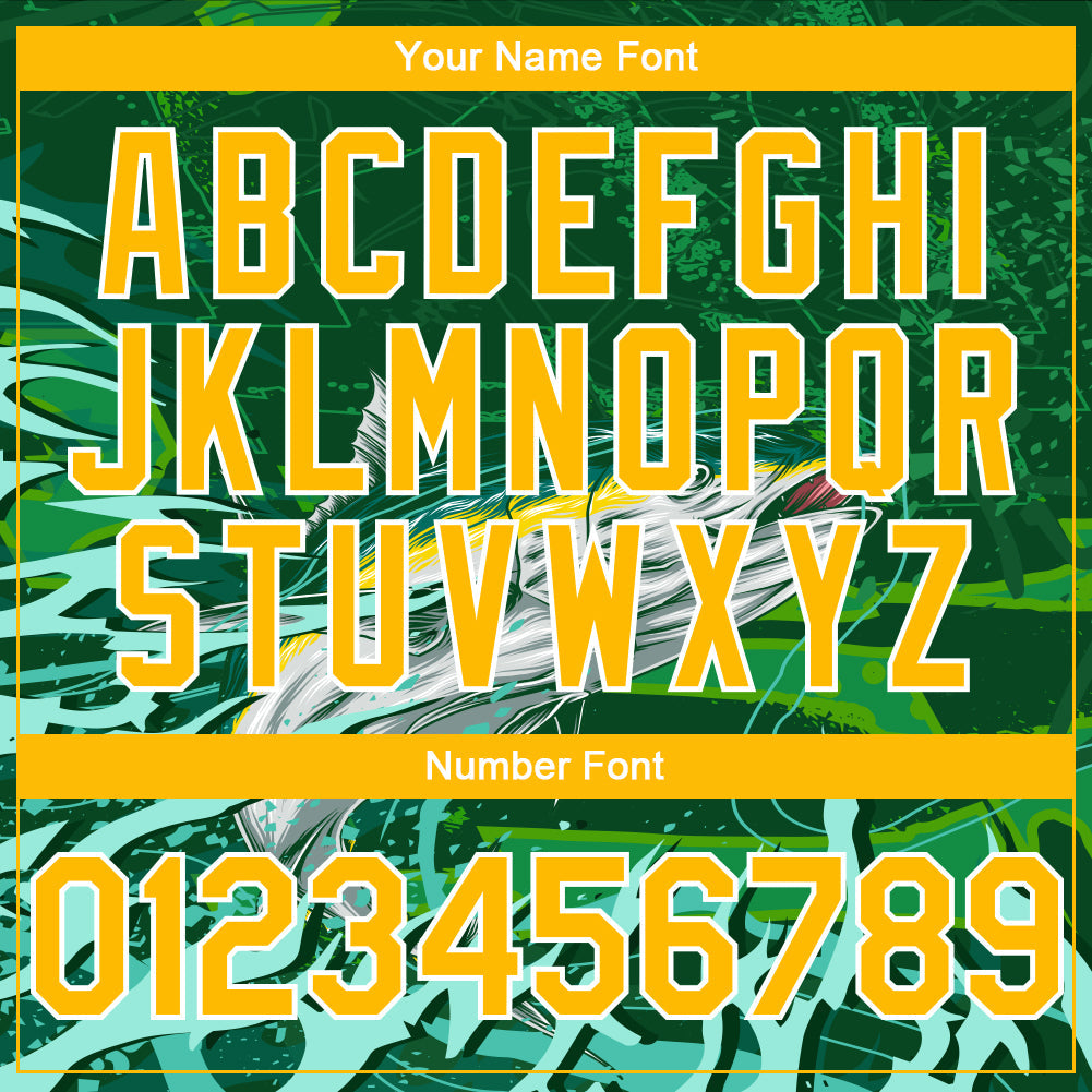 Custom Green Gold-White Tuna Fish Fishing 3D Bomber Full-Snap Varsity Letterman Hoodie Jacket view 5