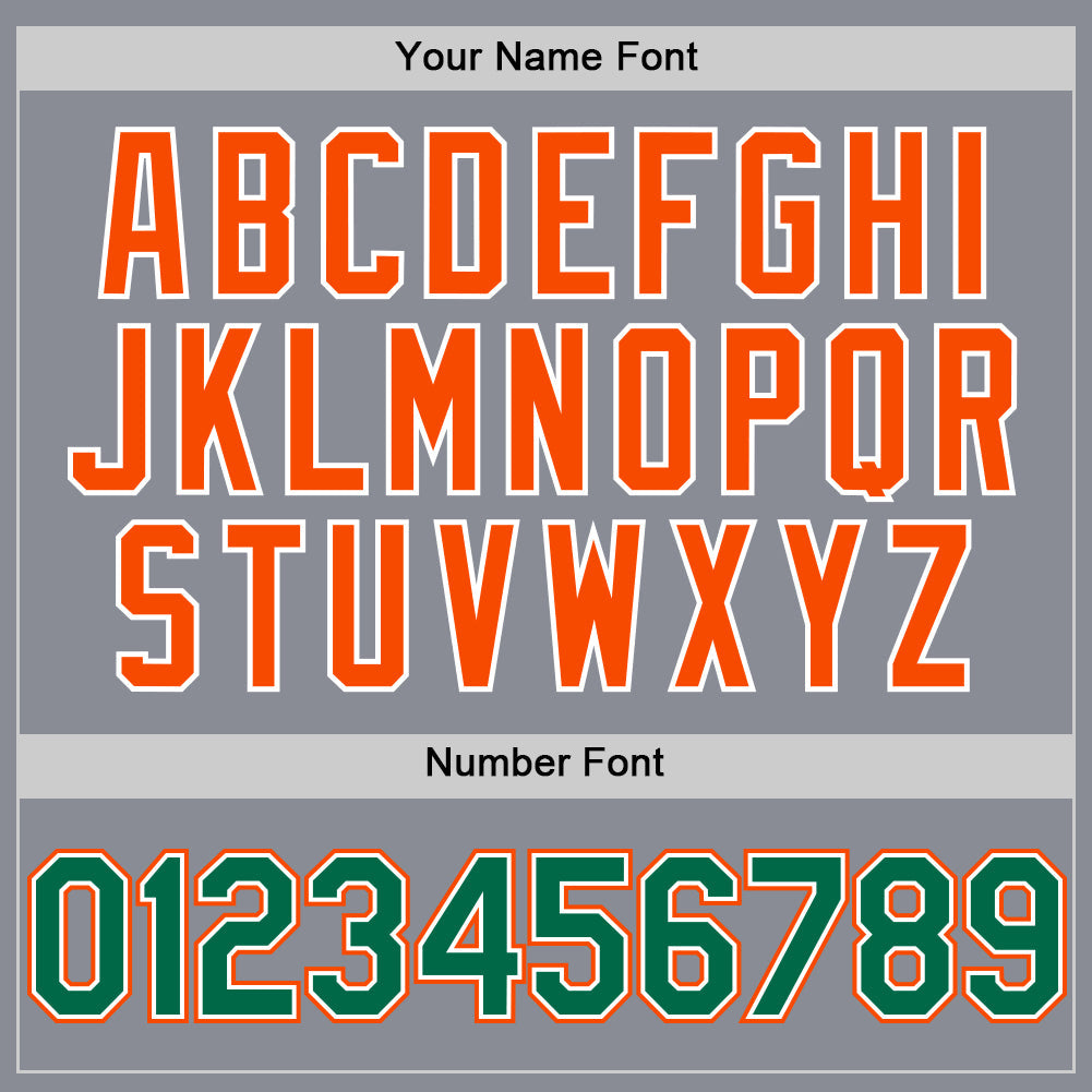 Custom Gray Kelly Green-Orange Bomber Full-Snap Varsity Letterman Hoodie Jacket view 5