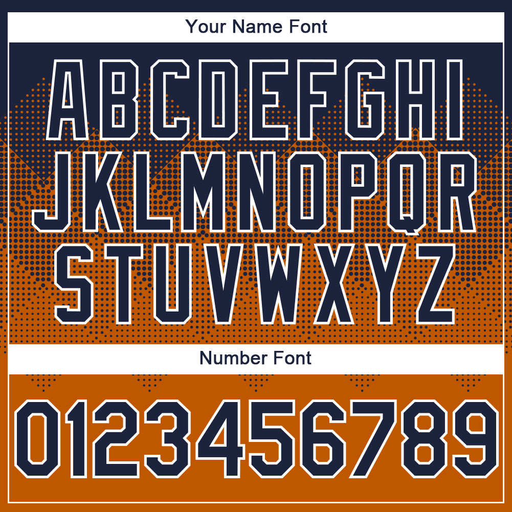 Custom Navy Texas Orange-White Gradient Square Shape 3D Pattern Design Bomber Full-Snap Varsity Letterman Hoodie Jacket view 5