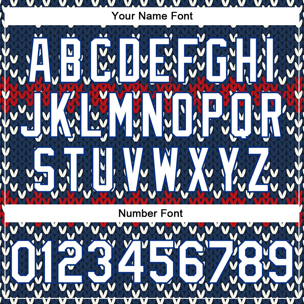 Custom Navy White-Royal Christmas 3D Bomber Full-Snap Varsity Letterman Jacket view 7
