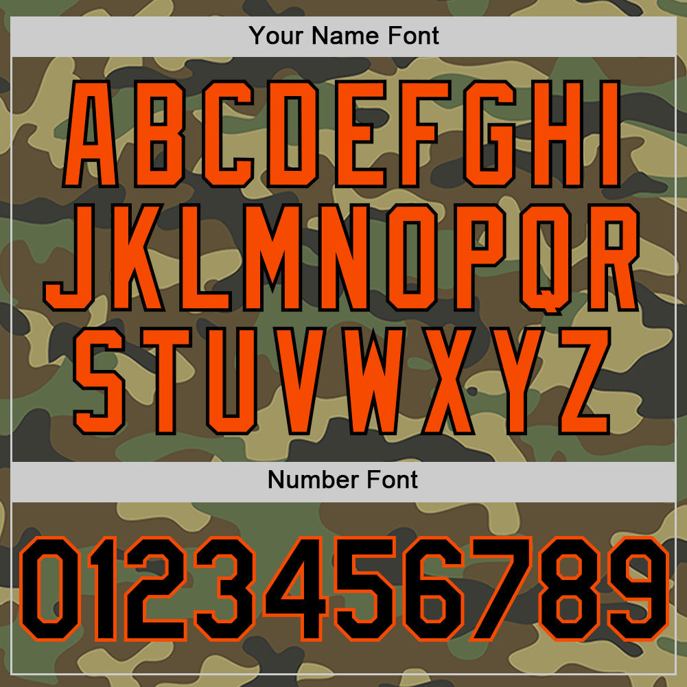 Custom Camo Black-Orange Bomber Full-Snap Varsity Letterman Salute To Service Hoodie Jacket view 5