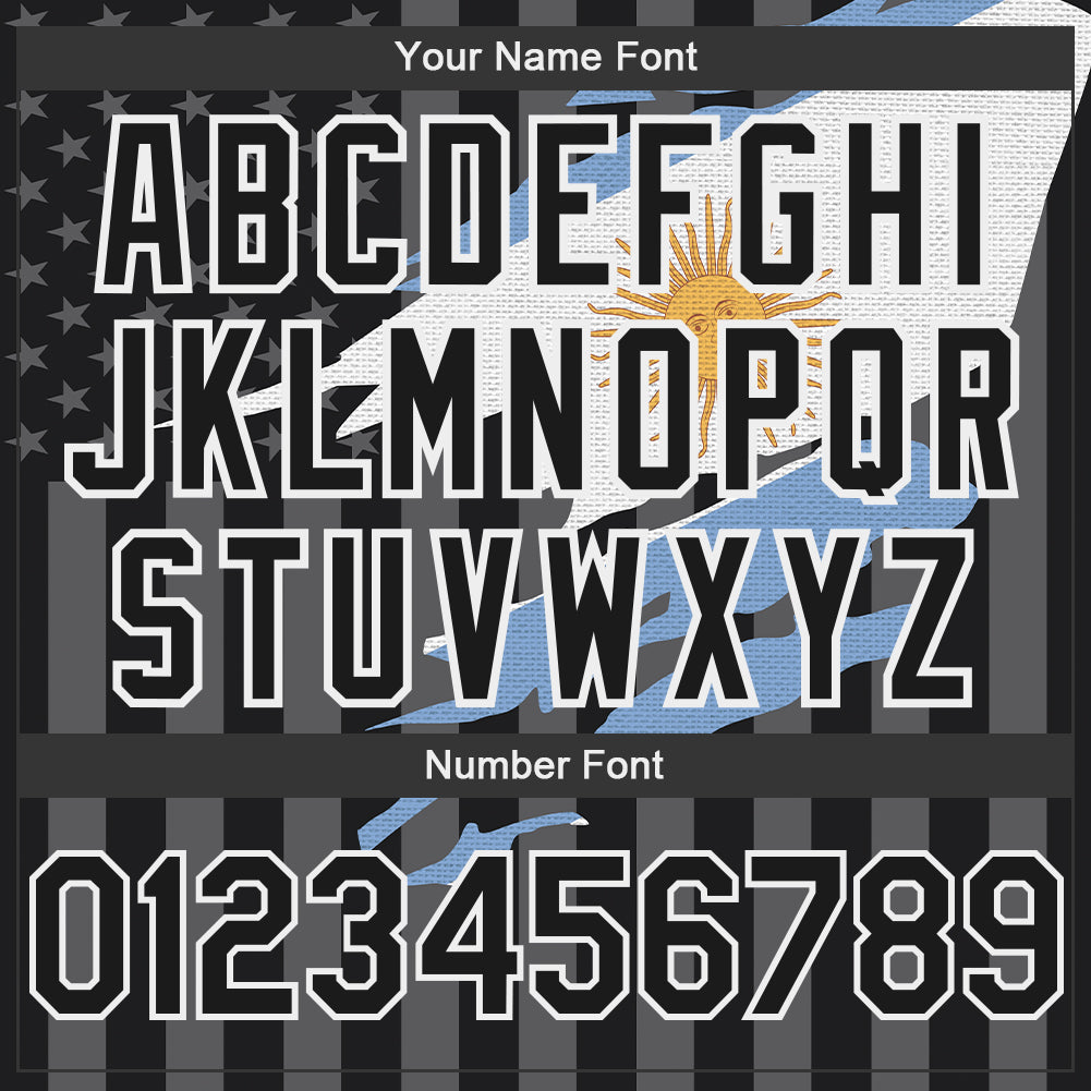 Custom Black Gray-White Argentina Argentinian Flag 3D Bomber Full-Snap Varsity Letterman Hoodie Jacket view 5