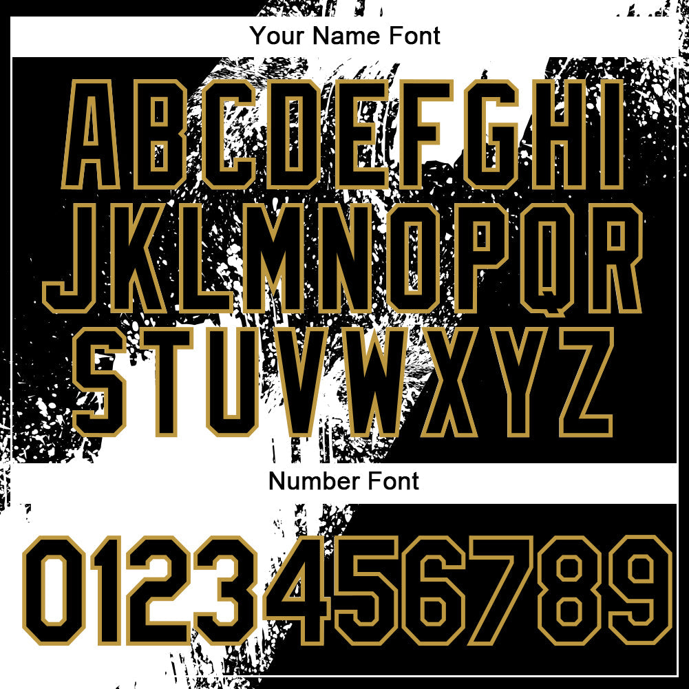 Custom Black White-Old Gold Abstract Brush Stroke 3D Pattern Design Bomber Full-Snap Varsity Letterman Hoodie Jacket view 6