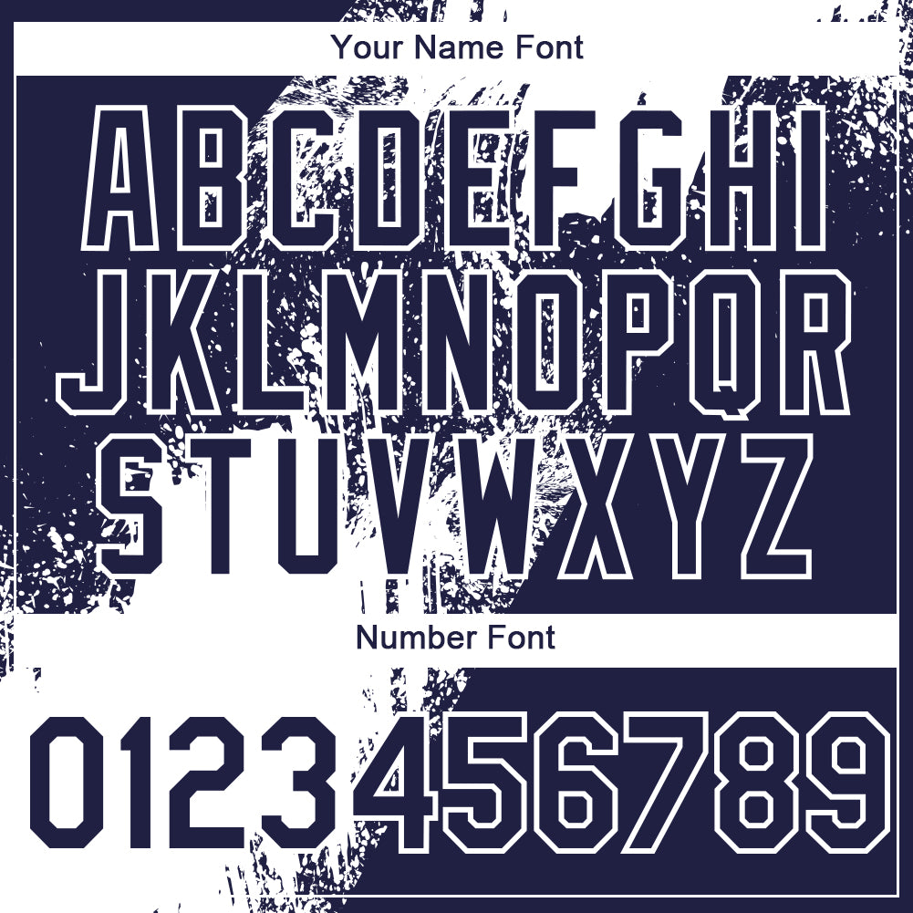 Custom Navy White Abstract Brush Stroke 3D Pattern Design Bomber Full-Snap Varsity Letterman Hoodie Jacket view 6