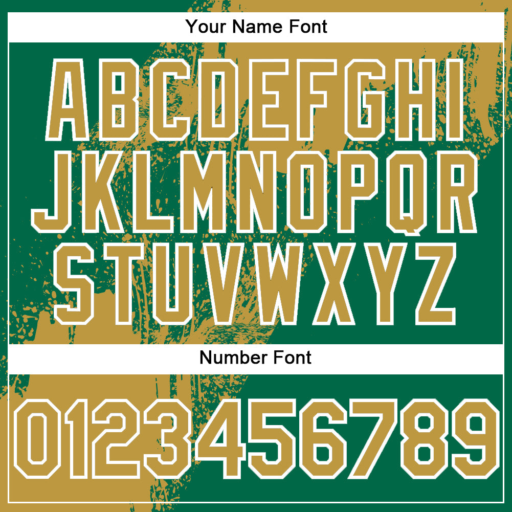 Custom Kelly Green Old Gold-White Abstract Brush Stroke 3D Pattern Design Bomber Full-Snap Varsity Letterman Hoodie Jacket view 6