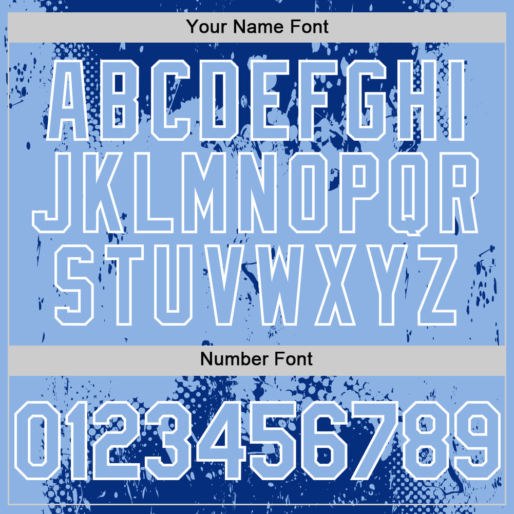 Custom Royal Light Blue-White Splash Art 3D Pattern Design Bomber Full-Snap Varsity Letterman Hoodie Jacket view 6