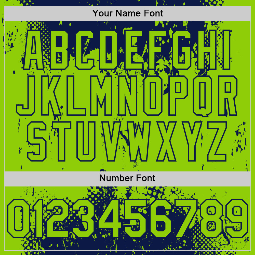 Custom Navy Neon Green Splash Art 3D Pattern Design Bomber Full-Snap Varsity Letterman Hoodie Jacket view 6