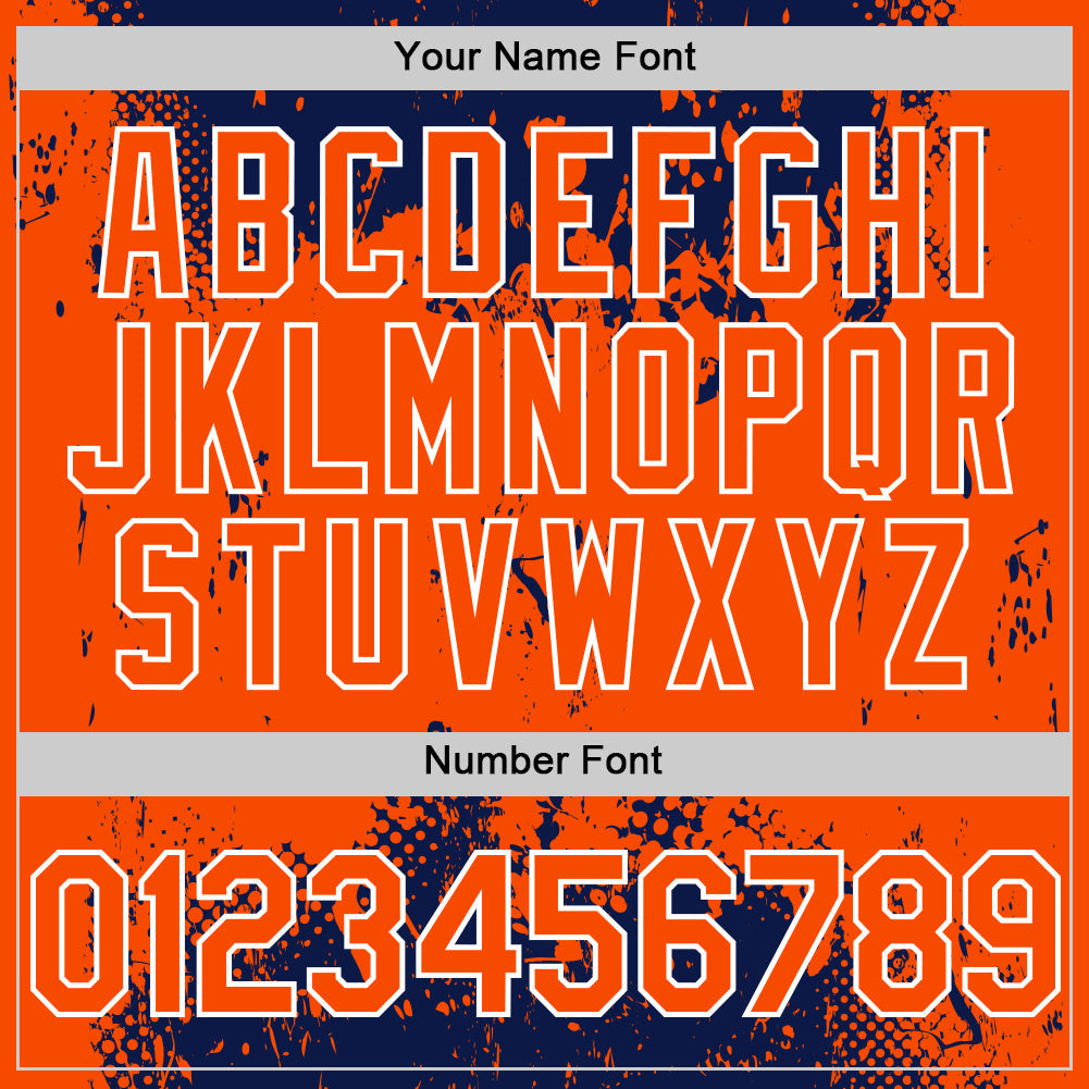 Custom Navy Orange-White Splash Art 3D Pattern Design Bomber Full-Snap Varsity Letterman Hoodie Jacket view 6
