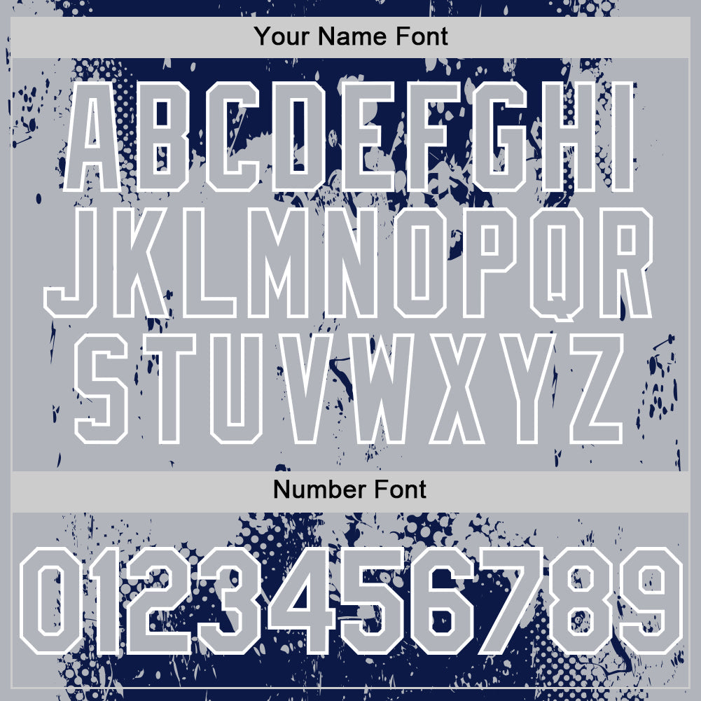 Custom Navy Gray-White Splash Art 3D Pattern Design Bomber Full-Snap Varsity Letterman Hoodie Jacket view 6