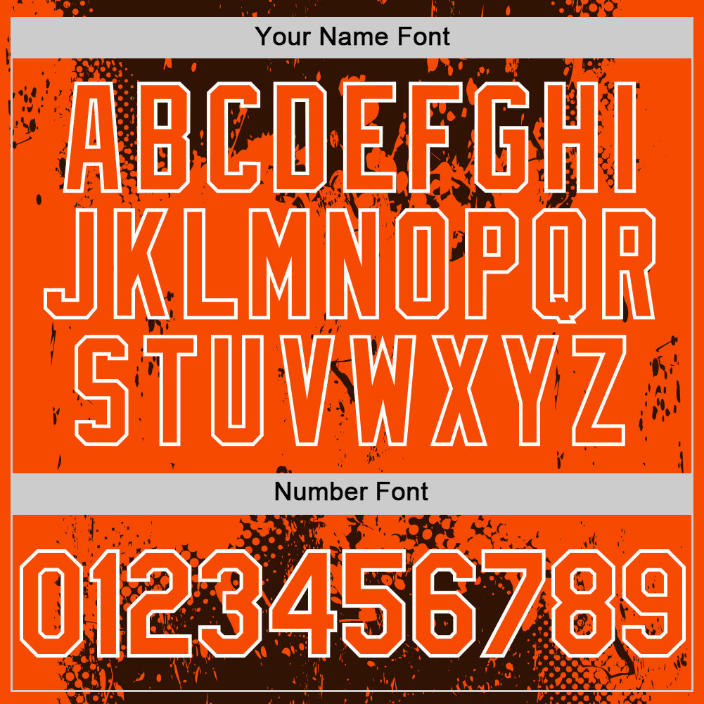 Custom Brown Orange-White Splash Art 3D Pattern Design Bomber Full-Snap Varsity Letterman Hoodie Jacket view 5