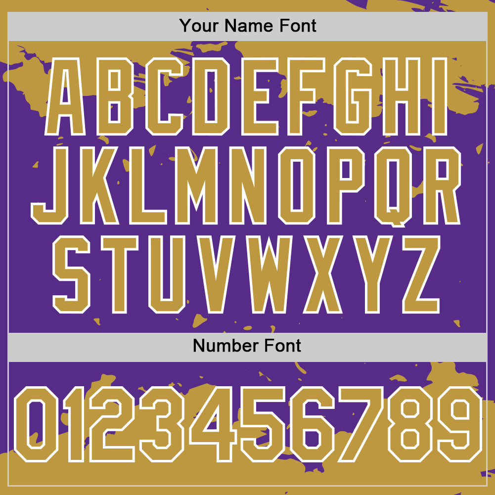 Custom Purple Old Gold-White Splash Art 3D Pattern Design Bomber Full-Snap Varsity Letterman Hoodie Jacket view 6