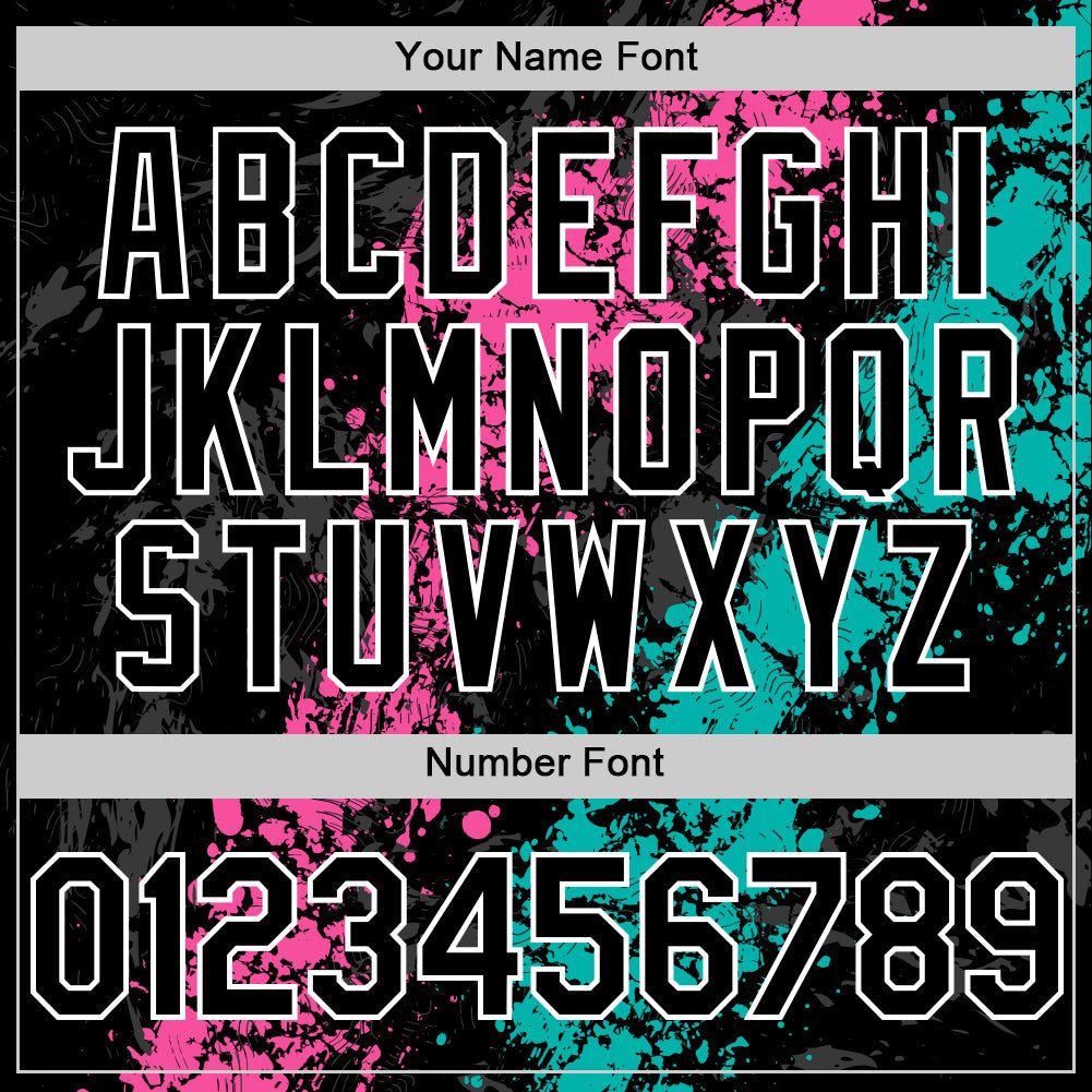 Custom Black Pink Aqua-White Splash Art 3D Pattern Design Bomber Full-Snap Varsity Letterman Hoodie Jacket view 6