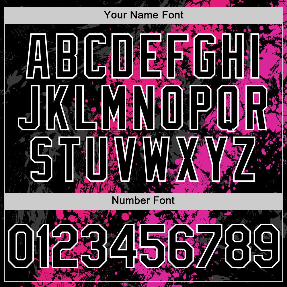 Custom Black Hot Pink Deep Pink-White Splash Art 3D Pattern Design Bomber Full-Snap Varsity Letterman Hoodie Jacket view 6