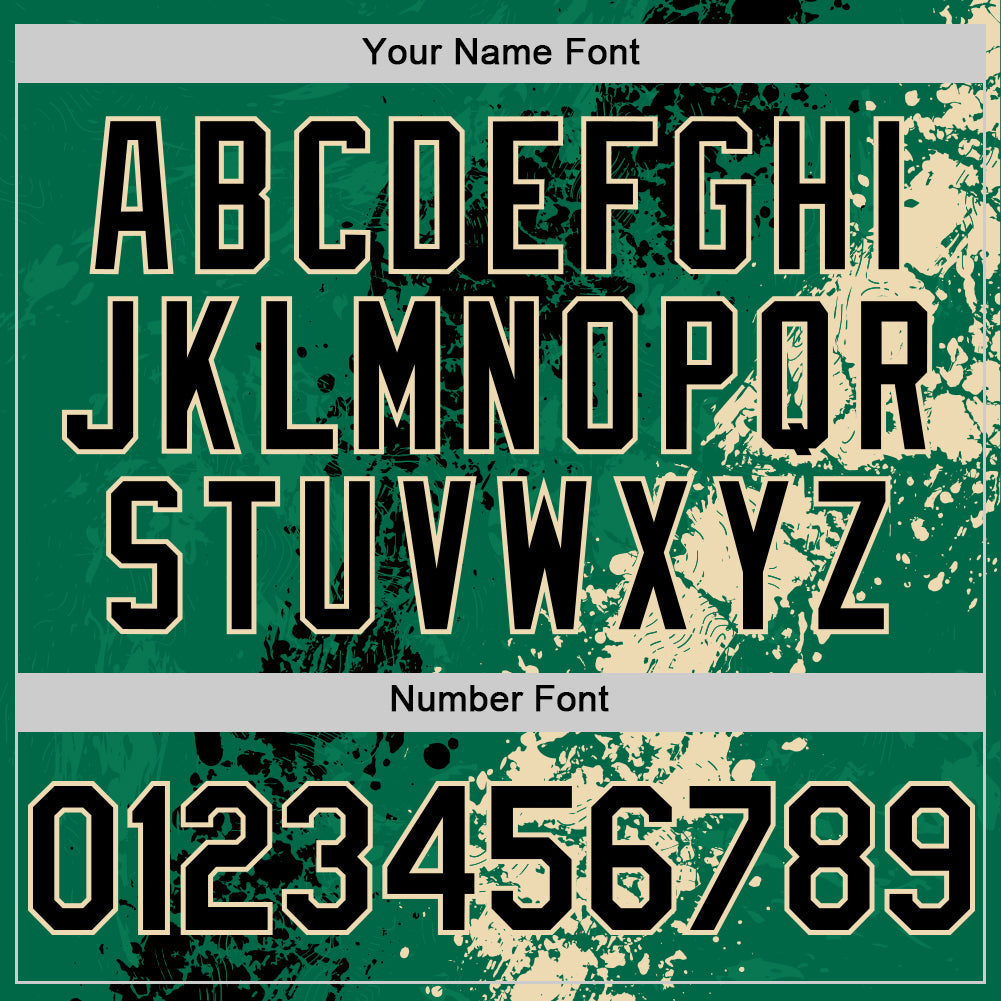 Custom Kelly Green Black-Cream Splash Art 3D Pattern Design Bomber Full-Snap Varsity Letterman Hoodie Jacket view 6
