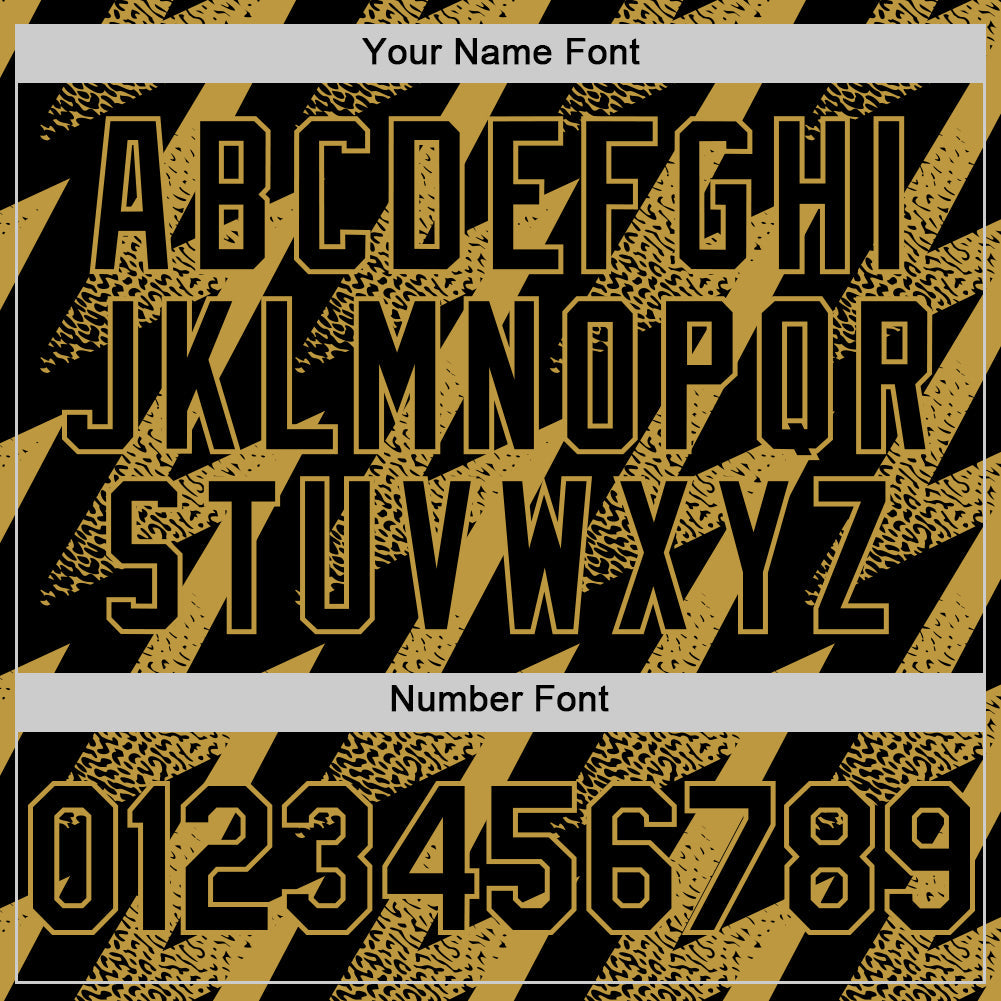 Custom Black Old Gold Zigzag Shape 3D Pattern Design Bomber Full-Snap Varsity Letterman Hoodie Jacket view 6