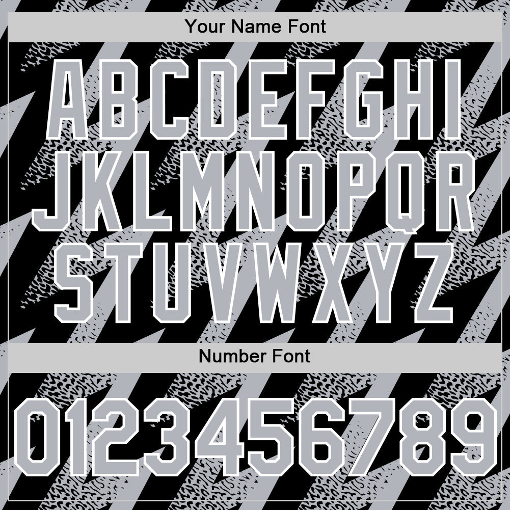 Custom Black Gray-White Zigzag Shape 3D Pattern Design Bomber Full-Snap Varsity Letterman Hoodie Jacket view 6