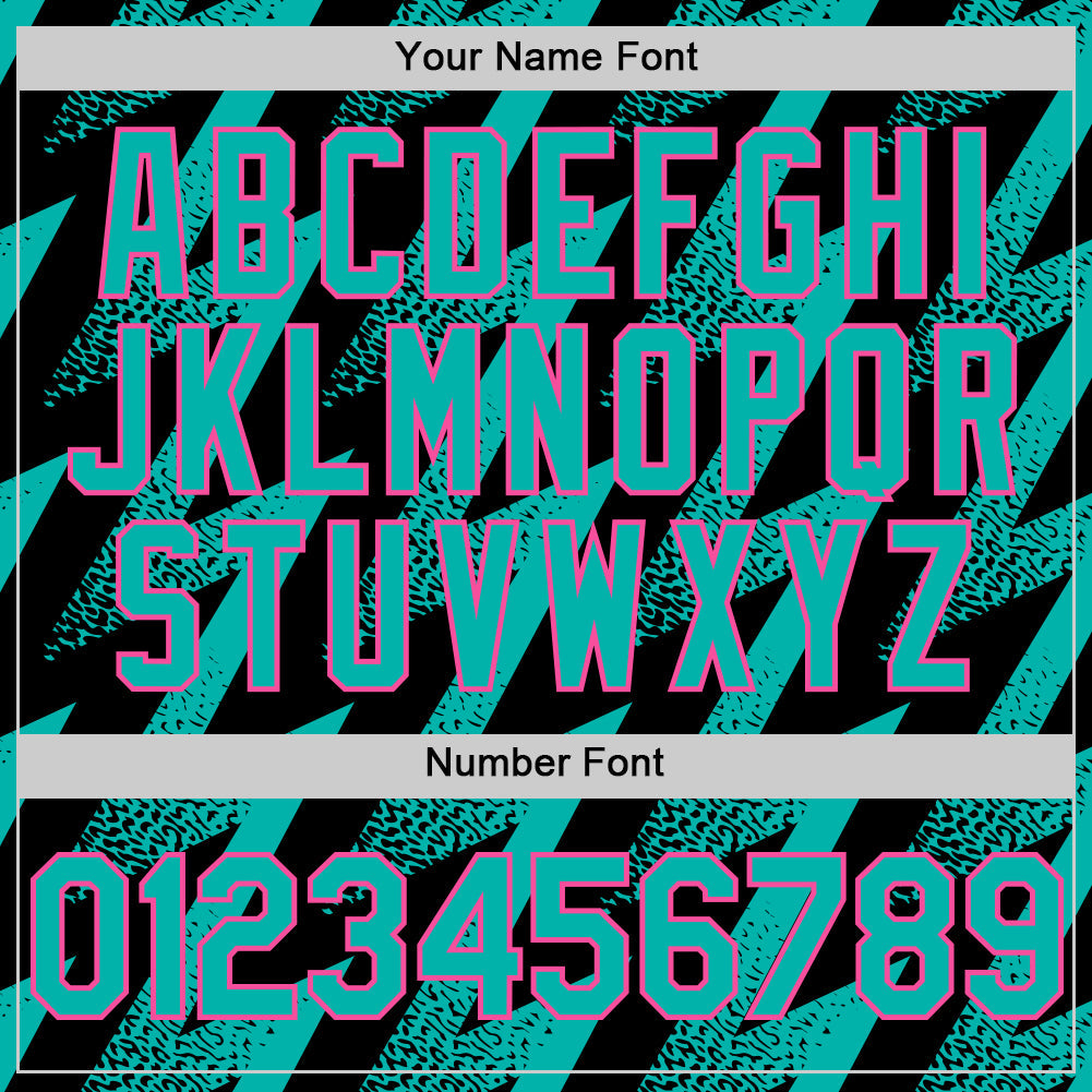 Custom Black Aqua-Pink Zigzag Shape 3D Pattern Design Bomber Full-Snap Varsity Letterman Hoodie Jacket view 6