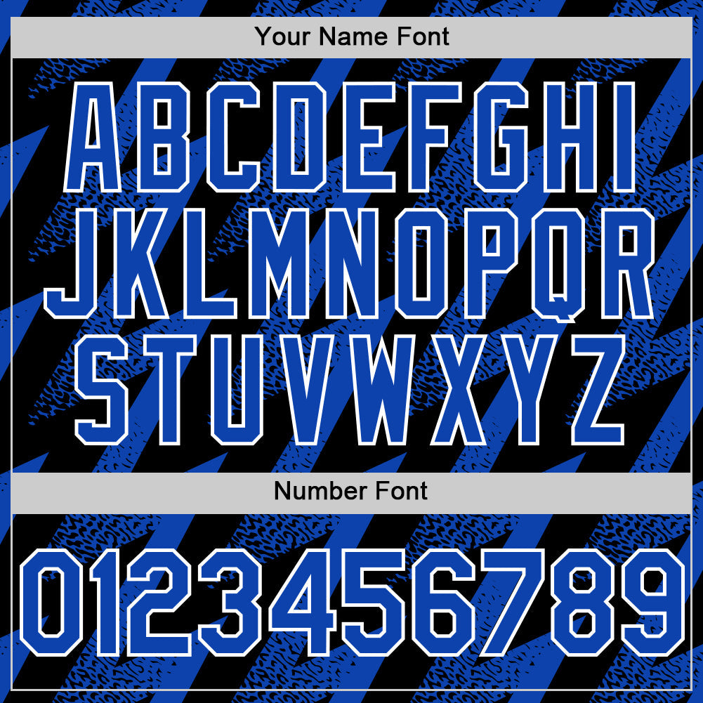 Custom Black Thunder Blue-White Zigzag Shape 3D Pattern Design Bomber Full-Snap Varsity Letterman Hoodie Jacket view 6
