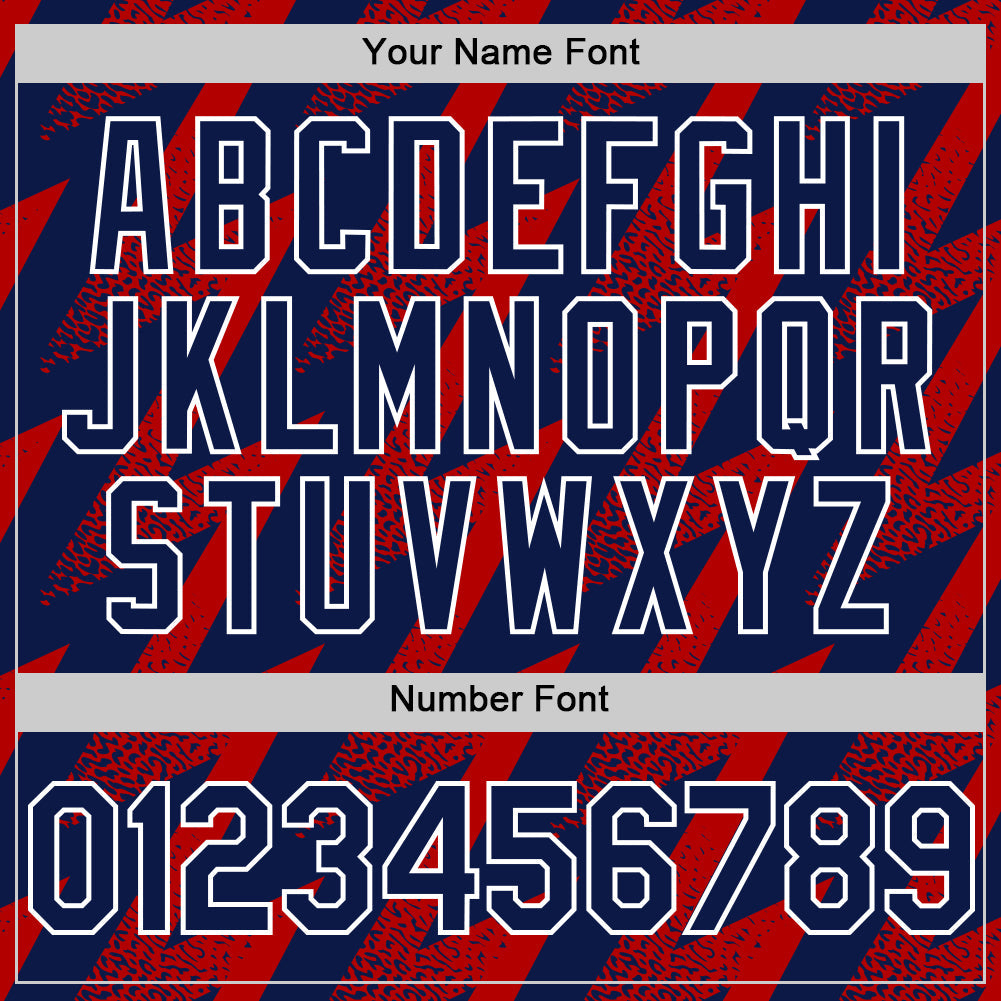 Custom Navy Red-White Zigzag Shape 3D Pattern Design Bomber Full-Snap Varsity Letterman Hoodie Jacket view 6