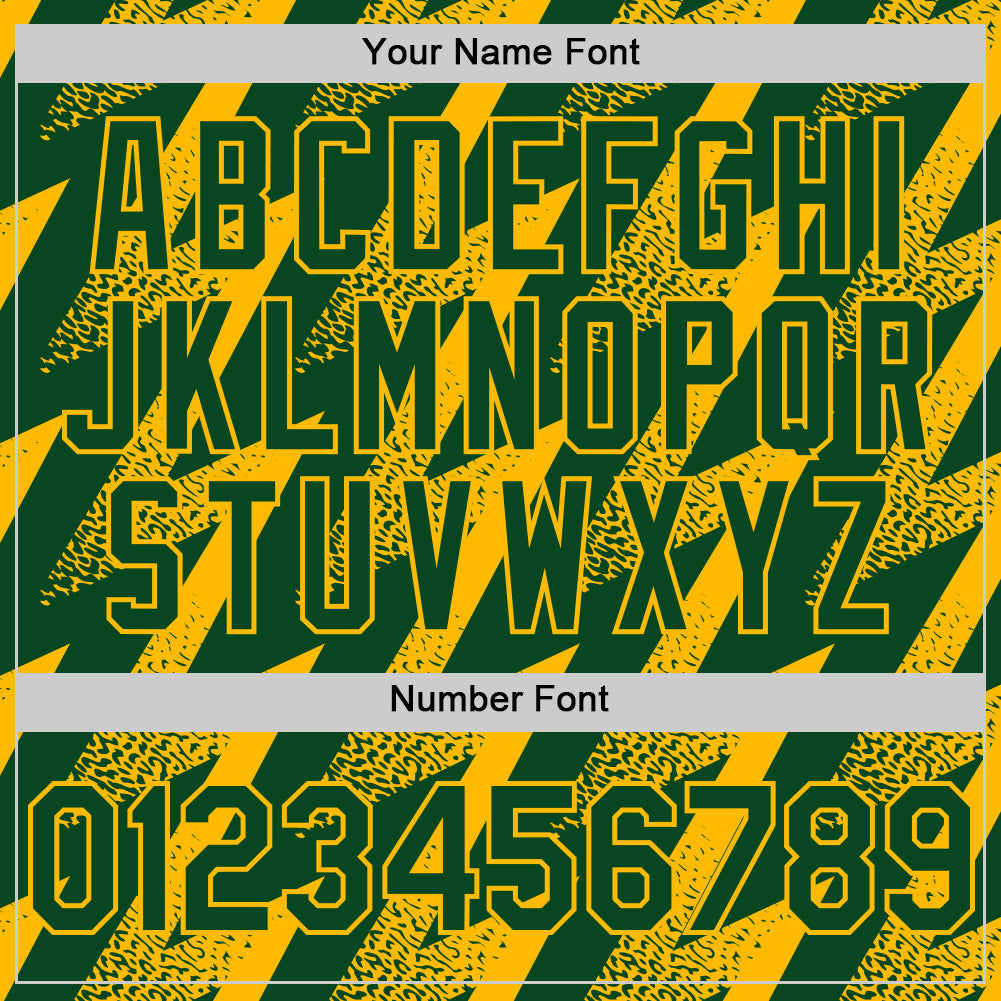 Custom Green Gold Zigzag Shape 3D Pattern Design Bomber Full-Snap Varsity Letterman Hoodie Jacket view 6