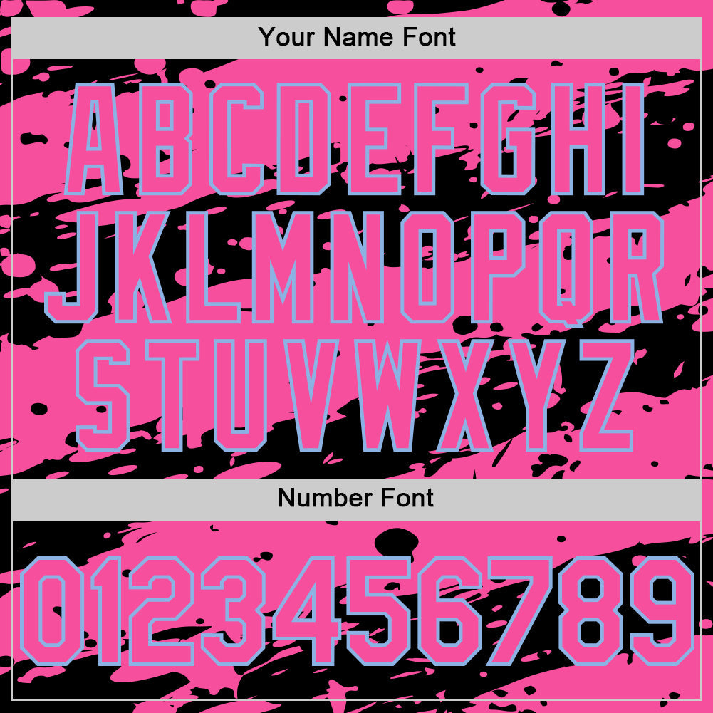 Custom Black Pink-Light Blue Splash 3D Pattern Design Bomber Full-Snap Varsity Letterman Hoodie Jacket view 6