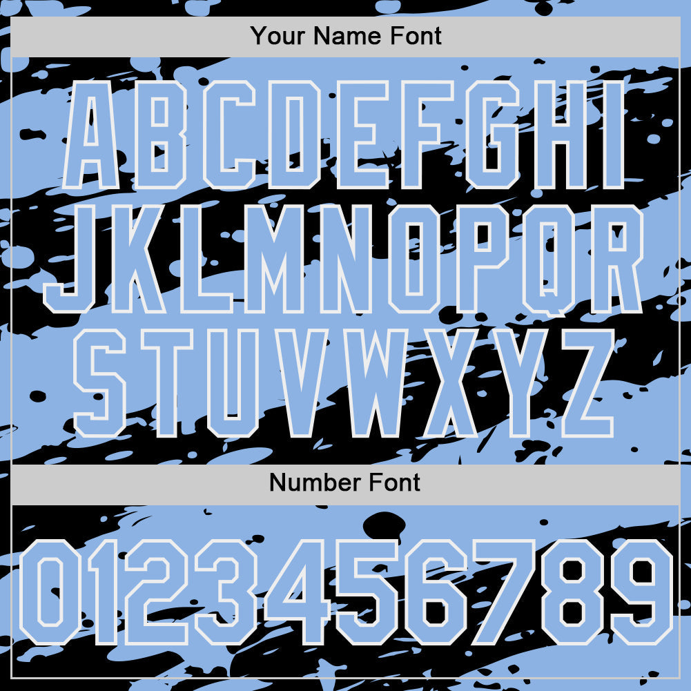 Custom Black Light Blue-White Splash 3D Pattern Design Bomber Full-Snap Varsity Letterman Hoodie Jacket view 6