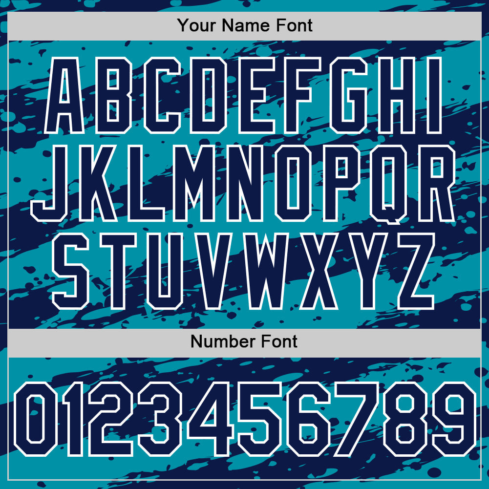 Custom Teal Navy-White Splash 3D Pattern Design Bomber Full-Snap Varsity Letterman Hoodie Jacket view 6