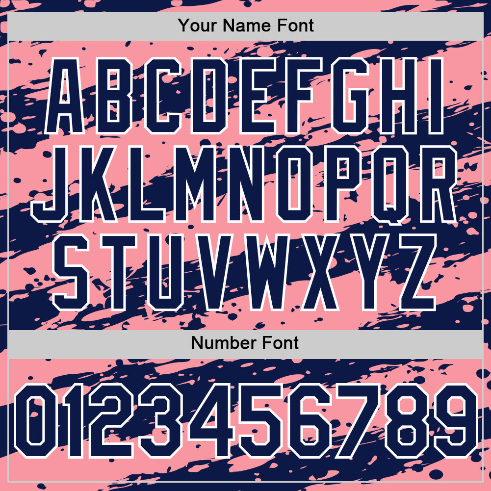 Custom Medium Pink Navy-White Splash 3D Pattern Design Bomber Full-Snap Varsity Letterman Hoodie Jacket view 6
