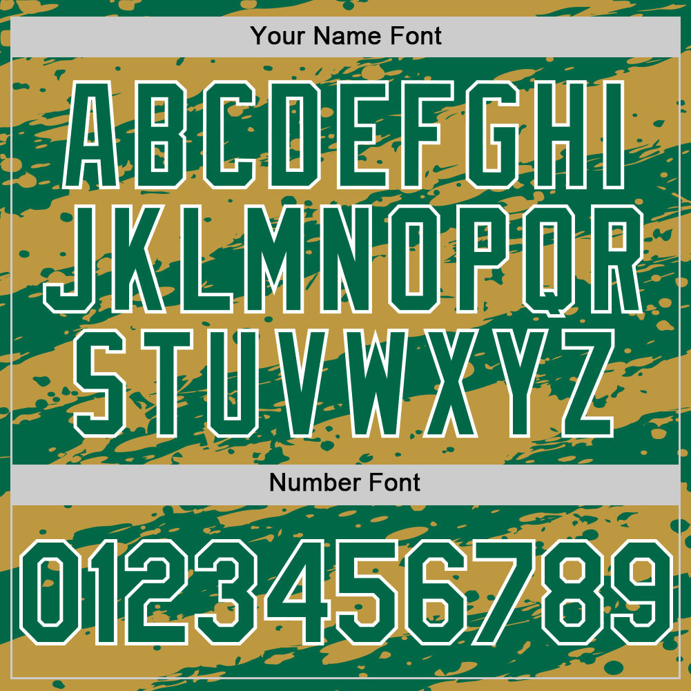 Custom Old Gold Kelly Green-White Splash 3D Pattern Design Bomber Full-Snap Varsity Letterman Hoodie Jacket view 6
